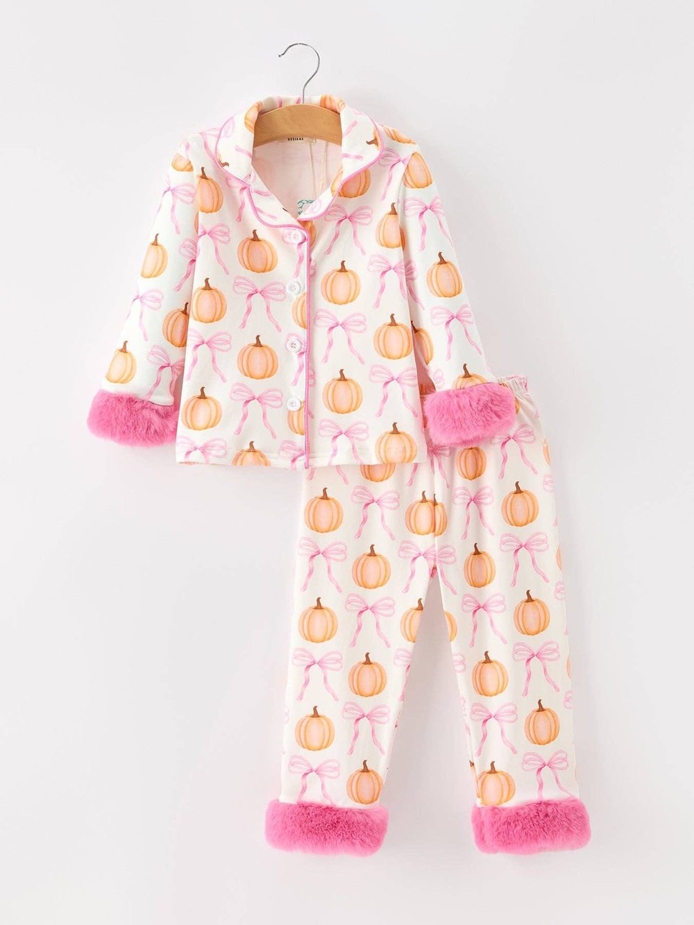 Rylee Faith Designs Girl Pumpkin Bows Fur Pajama Set 3 4 5 6 7 8/9